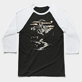 Majestic Wilderness: Lone Wolf and Mountain Landscape Tee for her for him, men and woman Baseball T-Shirt